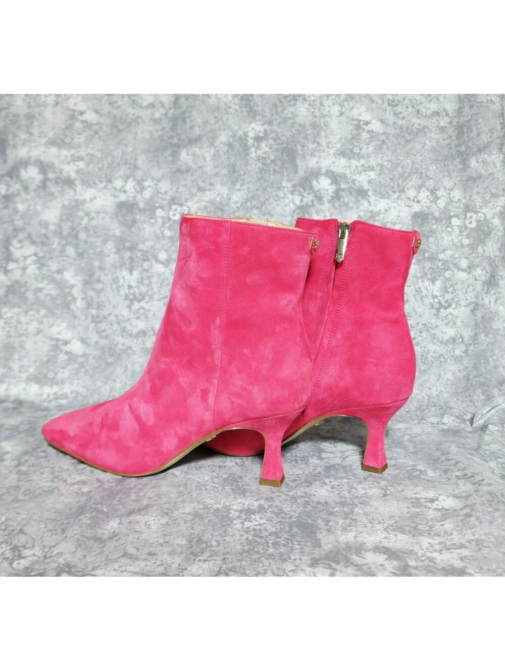 Indie Sleeze Y2K Fuschia Size 9 Suede Tall Ankle Boots Flared Kitten Heel